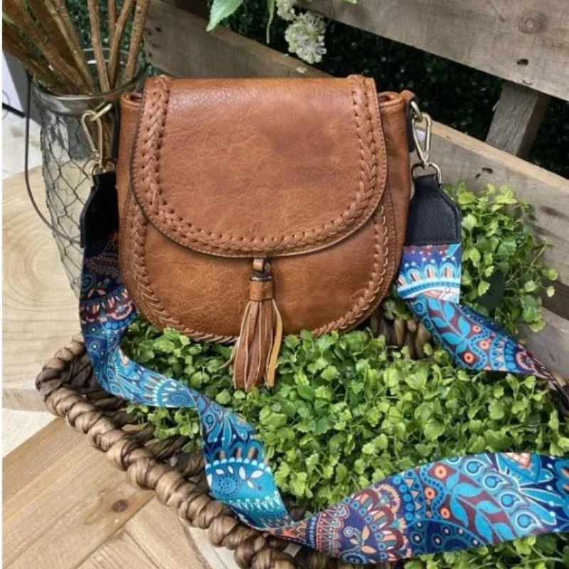 

Women's bag retro saddle flow with double shoulder straps, multi colored shoulder straps to choose from