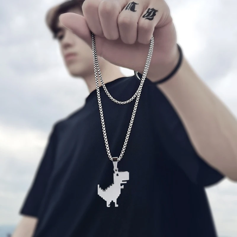 Vintage Metal Dinosaur Pendant Necklace Cute Cartoon Design Charming Men and Women Choke Necklace Cool Hip Hop Necklace Jewelry