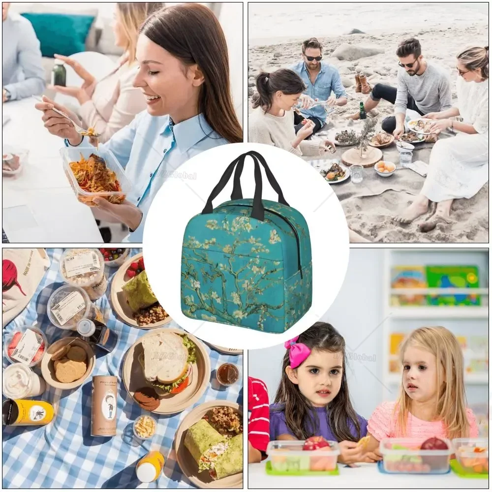 Van Gogh Almond Blossoms Lunch Box Portable Thermal Cooler Food Insulated Starry Night Oil Painting Lunch Bag for Women Kids