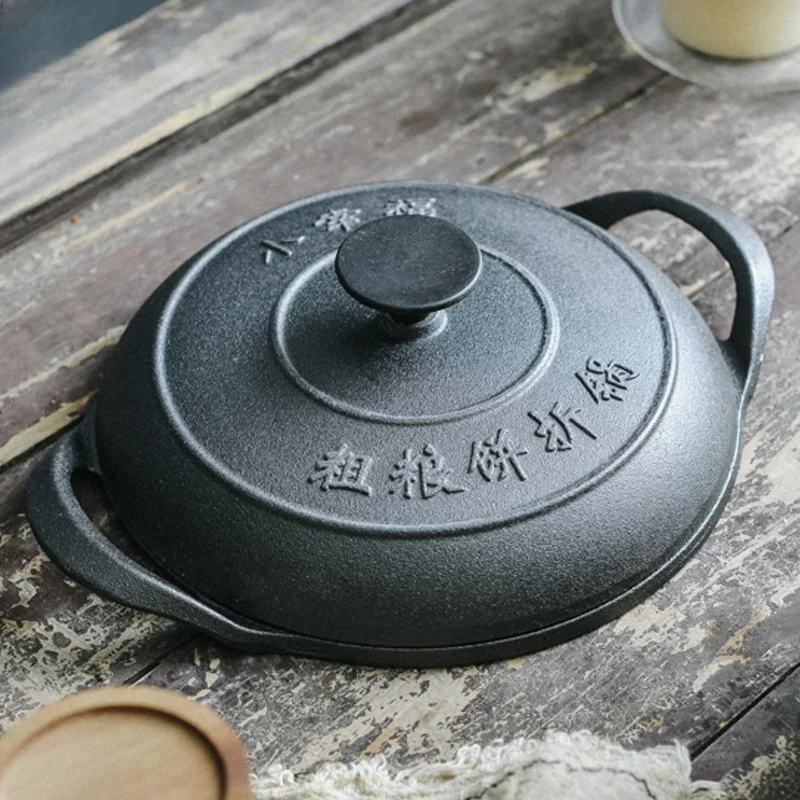 Cast Iron Pan Thickened Pancake Pan with Lid Cookware Kitchen Cooking Pots Set