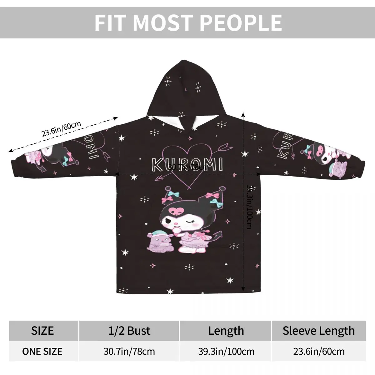 Kuromis Cartoon Cute Oversized Blanket Hoodie Sweatshirt Long Fleece Hooded Wearable Blanket with Large Pocket for Women Men