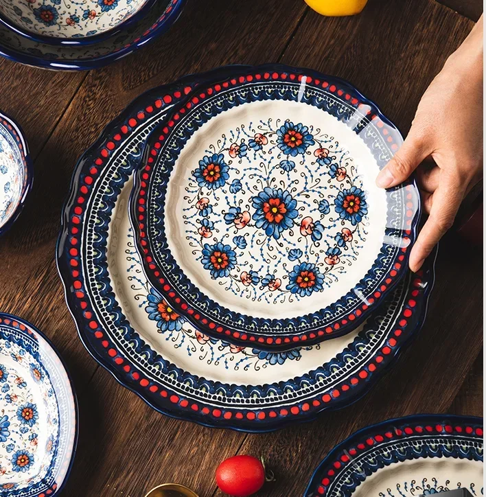 Filles en céramique à fleurs bleues de style polonais, poêle à pâtisserie en céramique avec poignée, bol à dessert mignon, décoration de cuisine, ustensiles de cuisine