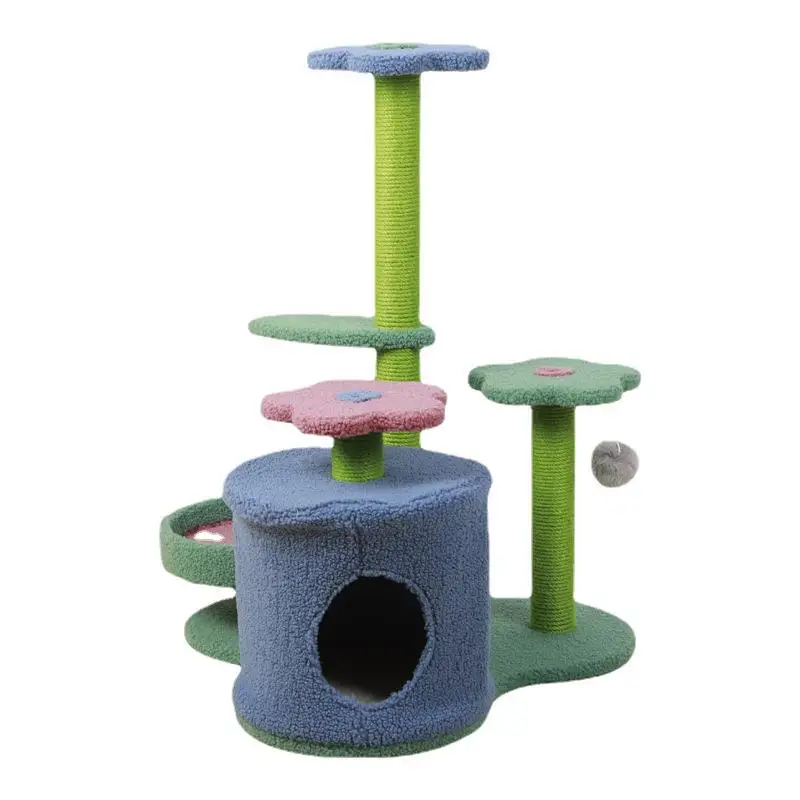 

Green Blue Sisal Luxury Large Cat Climbing Scratching Tree Wooden Cat Tree House