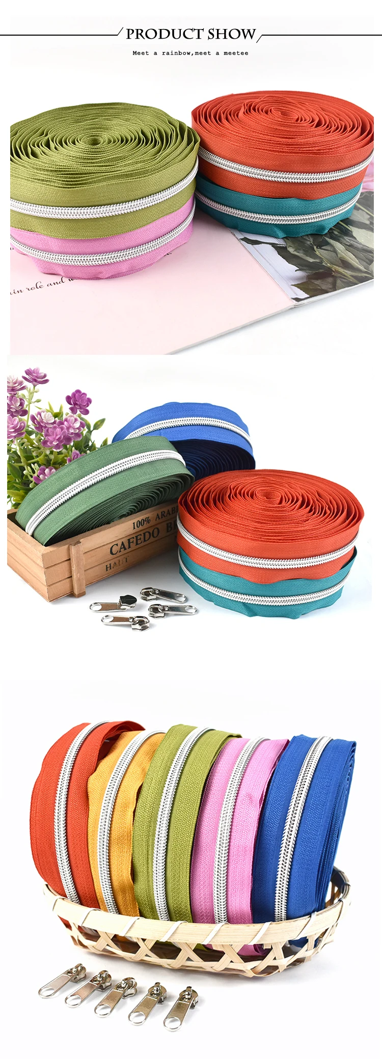Meetee 2-10Meter 5 # Nylon Reiß verschlüsse silberne Zähne langes Ketten-Reiß verschluss band mit Schieber egler zum Nähen von Taschen DIY Kleidung Reparatur zubehör – Detail 10