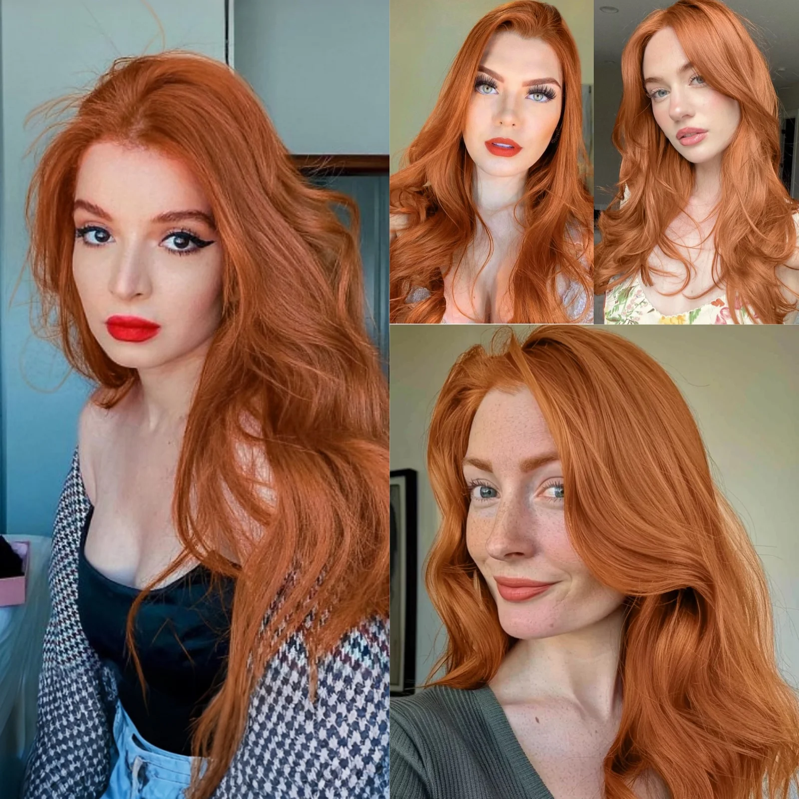 Long Auburn Wig Layered Natural Wavy Synthetic Hair Free Part Copper Wigs for Women Curly Orange Wig for Daily Party Cosplay