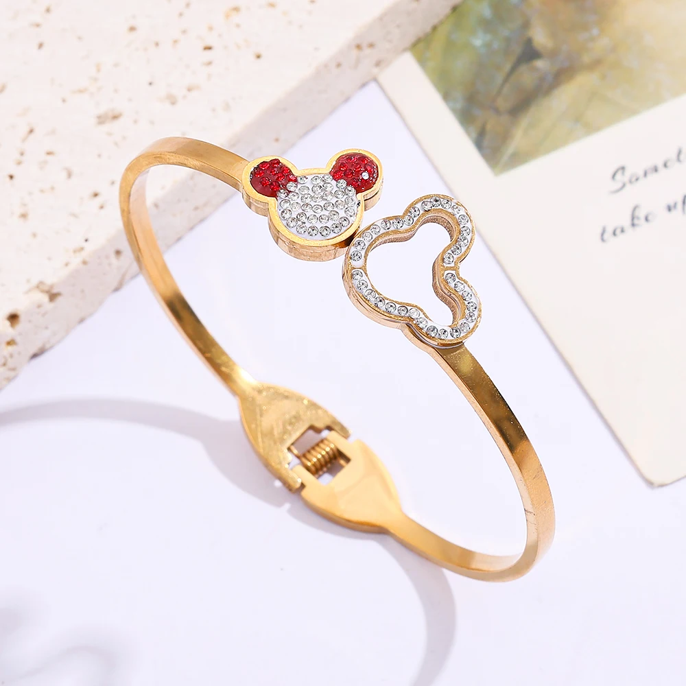 رائعة السيدات الكرتون ميكي جوفاء خارج حجر الراين سوار مفتوح عصري ساحر هدية عيد ميلاد للأصدقاء #2