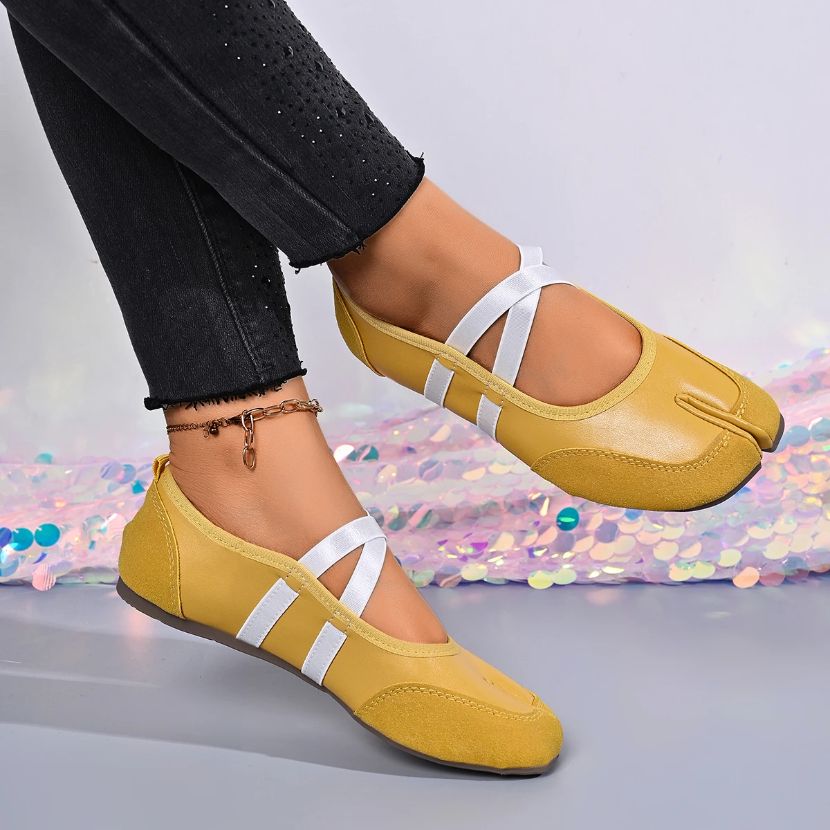 Schwarze, silberne, rote Ballettschuhe, Damen-Split-Toe-Ballerina-Tabi-Sneaker, Mary-Jane-Schuhe, Sommerschuhe – Detail 8