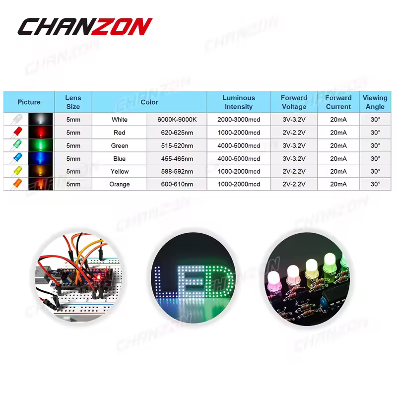 Diffused 5mm Led Diode Kit White Red Green Blue Yellow Orange 2V 3V Bulb Light Emitting Assortment Set Diy Arduino Pcb Circuit - Image 2