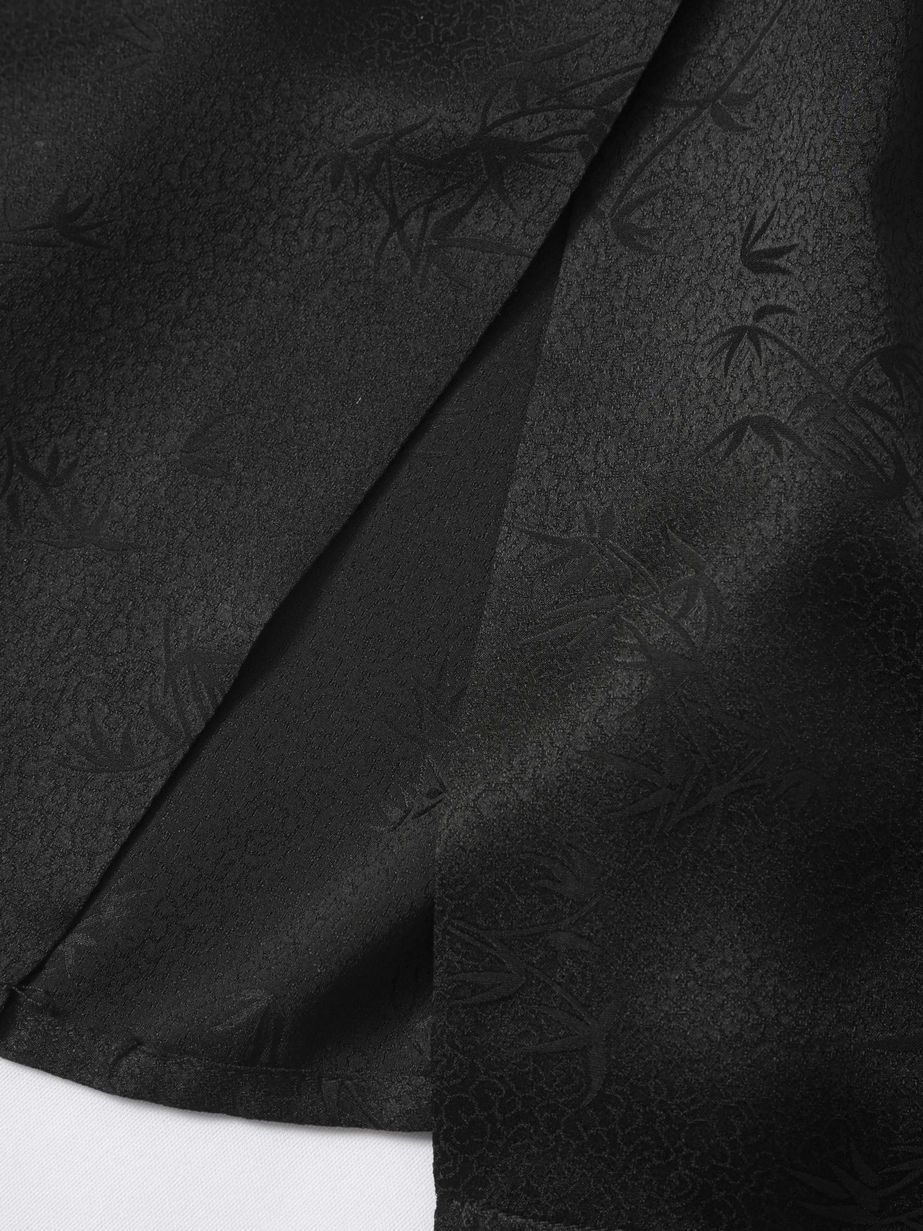 Bamboo Leaf Print 100% Natural Mulberry Silk Twisted Compass Buckle Zipper Design Feminine Black Skirt