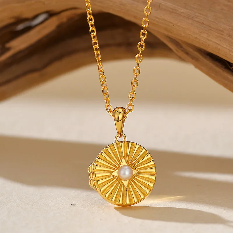 

S925 женское ожерелье из чистого серебра с позолоченным жемчугом, круглый кулон с фотографией, европейские и американские модные украшения, аксессуары для вечеринок