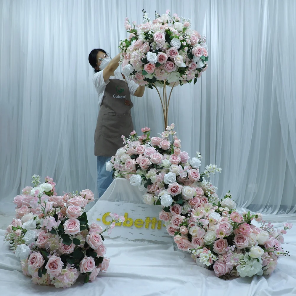 

Hot Sale Pink Flower Table Centerpiece Stand for Wedding Decoration Silk Flower Arrangement Centerpiece