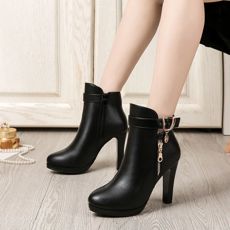 

Classics Women's Autumn Ankle Boot Winter Plush Warm Boot Elegant Thin Heeled Ladies High Heels Slim Fit Short Boots Botas Mujer