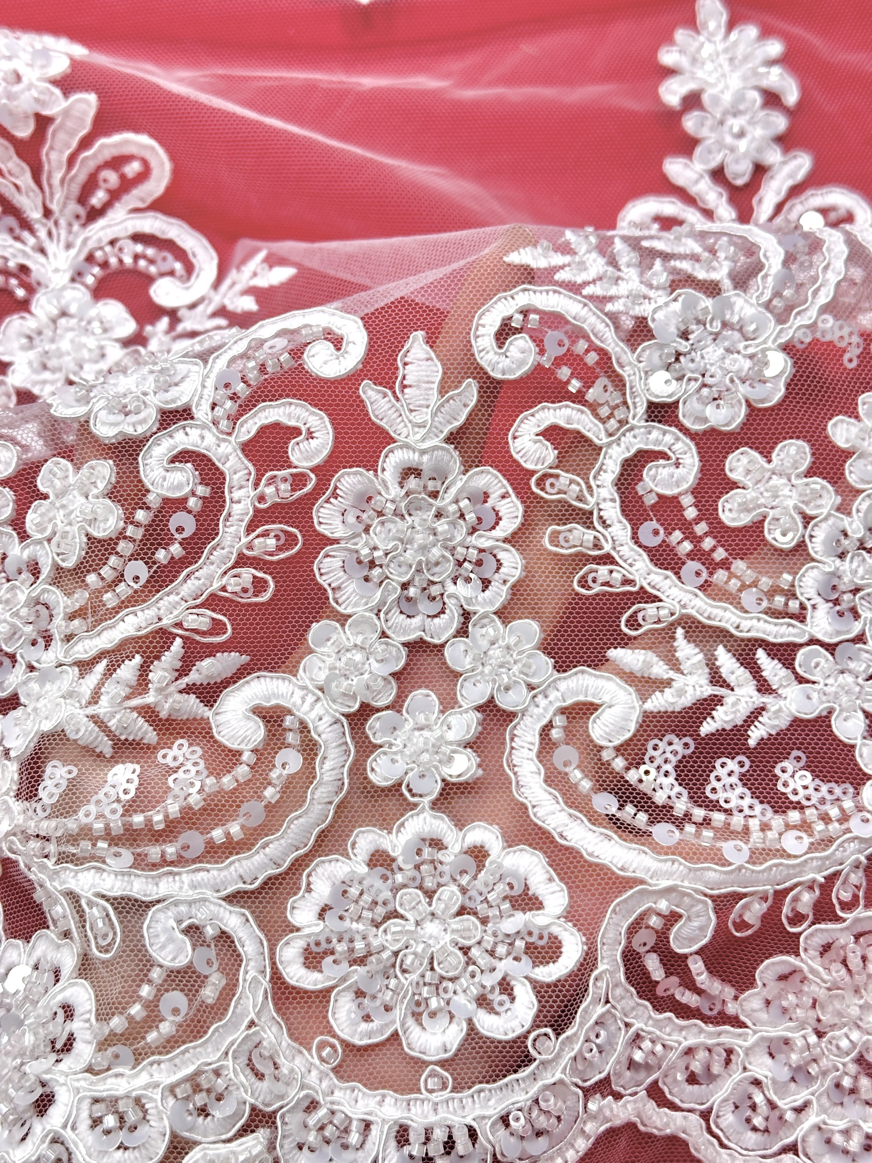 Klassieke Franse stijl Franse Afrikaanse mesh tule kant stof voor Europese trouwjurk elegante partij Nigeriaanse netstof