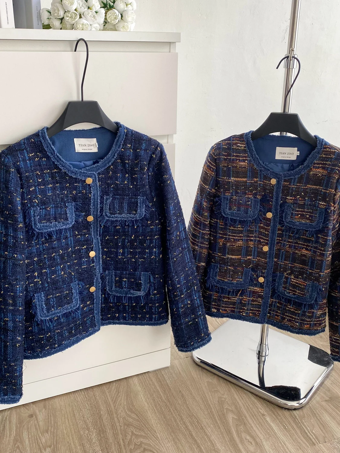 

Faionable Tweed Open Cardigan Women's ort round Ne Sweater Autumn Winter Ele Sle French Sle Loose Fit Long Sve