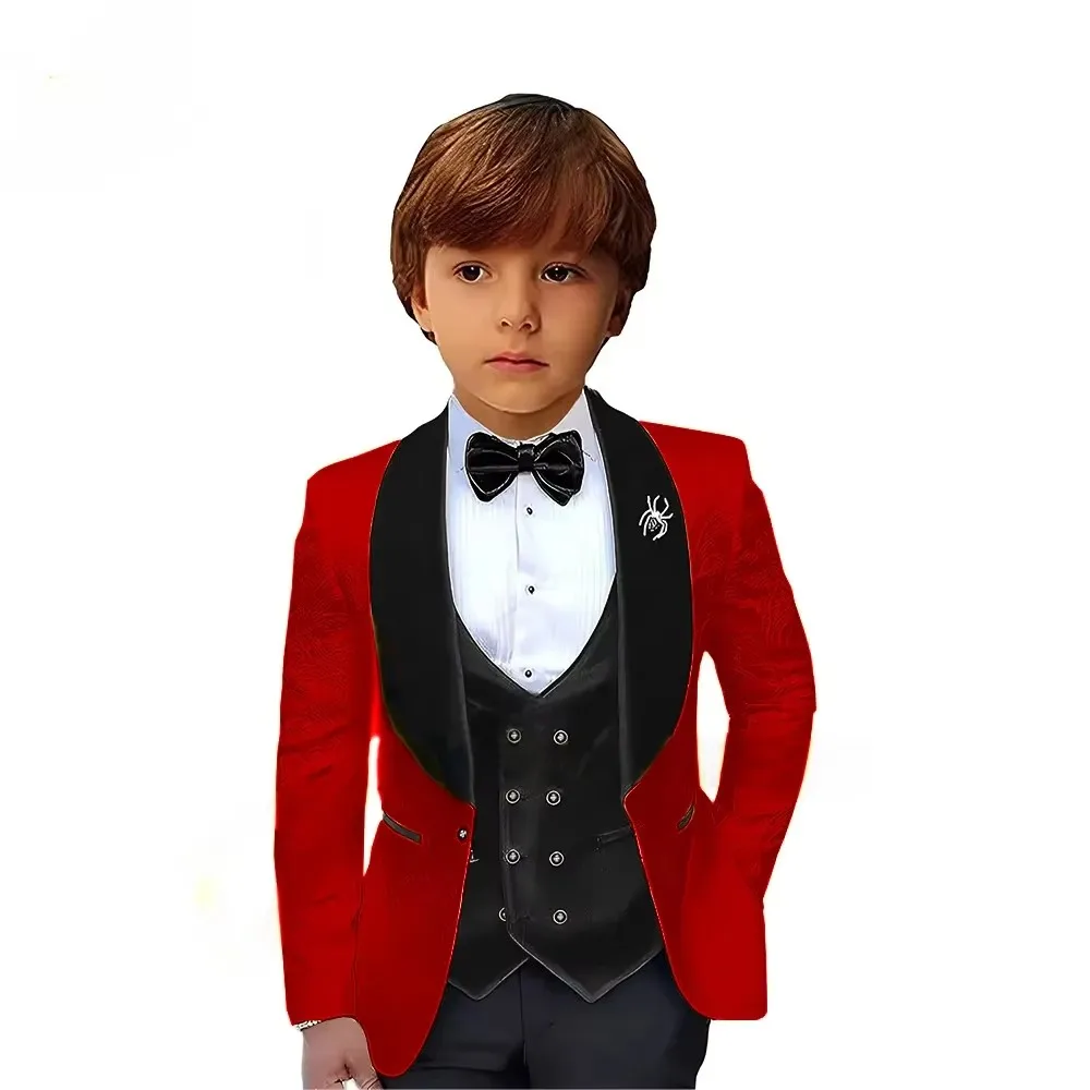 Royal Blau Jacquard Suit For Boy Kid Wedding Tuxedos Formal Wear Birthday Stage Performance Costumes 3PCS Blazer Vest Pants Set