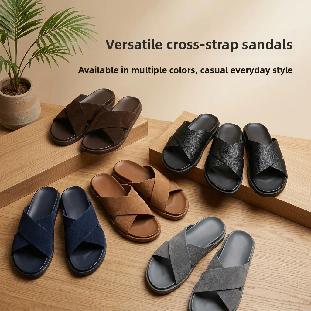 Casual Cross Men's Sandals Summer New Style Home Use Lightweight Mature Money Style Flat Heel Anti-Slip Beach Slippers