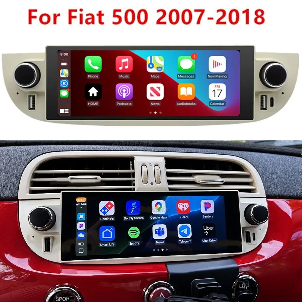 Accesorios de coche para Fiat 500 2007 - 2015 Radio estéreo Car-play navegación GPS Android 14 unidad principal de reproductor de vídeo Multimedia para coche 1