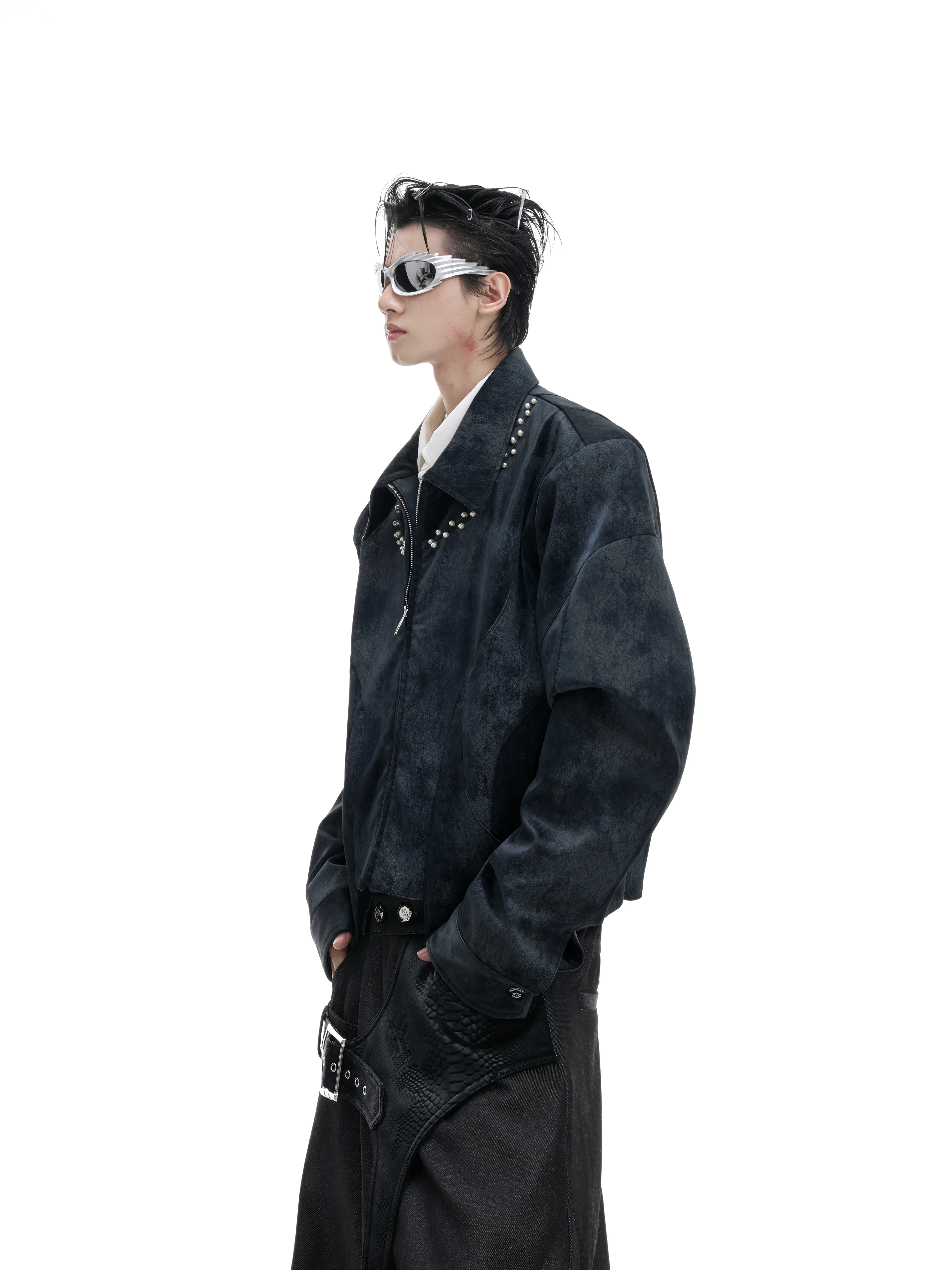 Men's 2025 Autumn New Niche Pearl Decoration Faux Leather Jackets Men's Long Sleeve Short Style Jacket Tops Male Handsome Coats