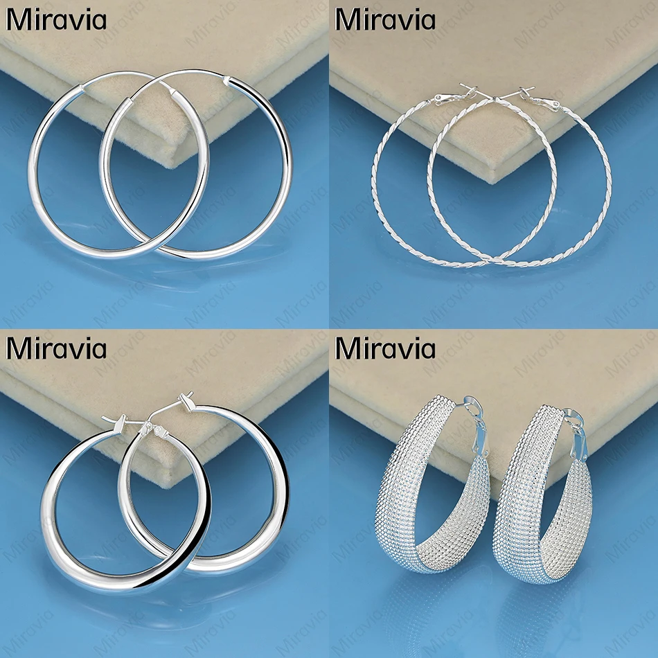 

Miravia 925 Sterling Silver Large Hoop Earrings For Women Fashion Gift Jewelry
