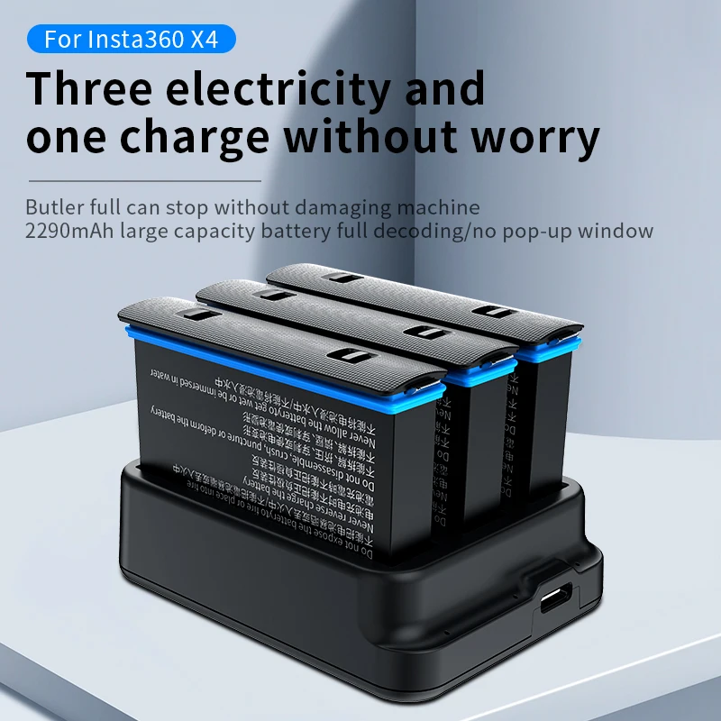 High Capacity Battery And Fast Charger Hub For Insta360 X4 2290mAh Batteries Insta 360 ONE X 4 Power Accessories