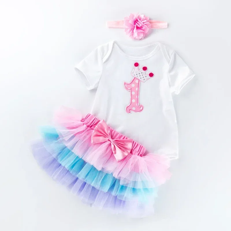 Baby Girl Newborn Summer Thin Set Accessories+Short Sleeves+Short Skirt 3-piece Newborn Set, Suitable for Daily or Party Wear