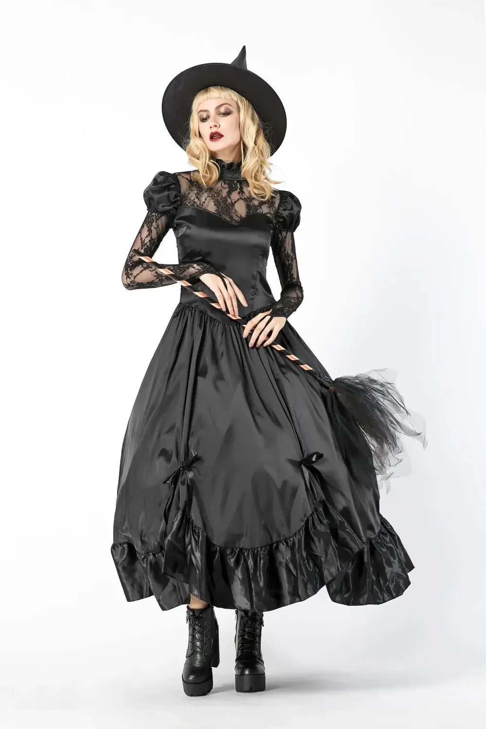 Mulheres trajes de halloween bruxa vestido longo preto adulto cosplay traje de bruxa