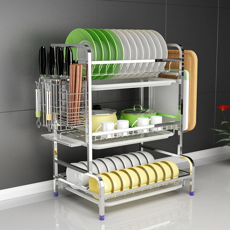 New Stainless Steel Drain Kitchen Cutlery Rack Drying Tableware Tray Drain Cupboard Storage Box Rack Dish Drying Rack