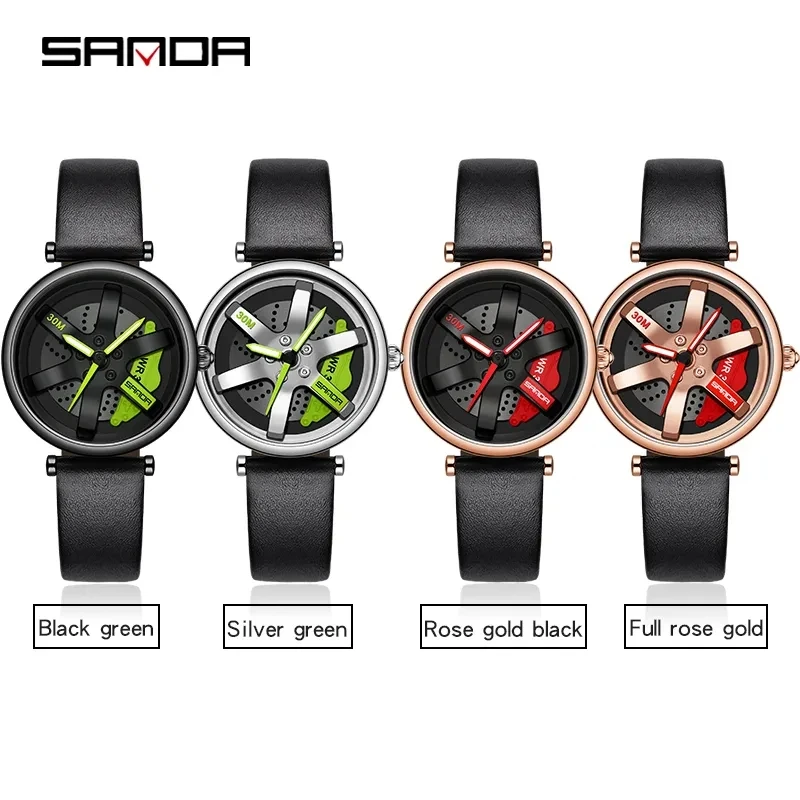 SANDA P1073 Fashion Luxury Casual Simple Ladies Daily Dress Leather Wristwatch 360 Rotating Dial Waterproof Quartz Female Clock