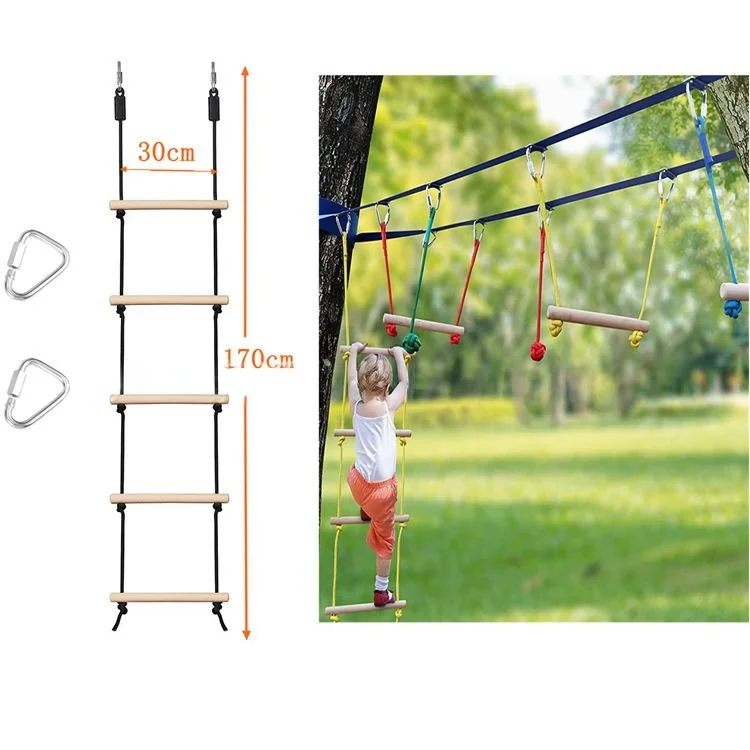 Children Climbing Rope Ladder Wooden Swing Kids Indoor Outdoor Tree Playground Recreation Play Game Bodybuilding Set