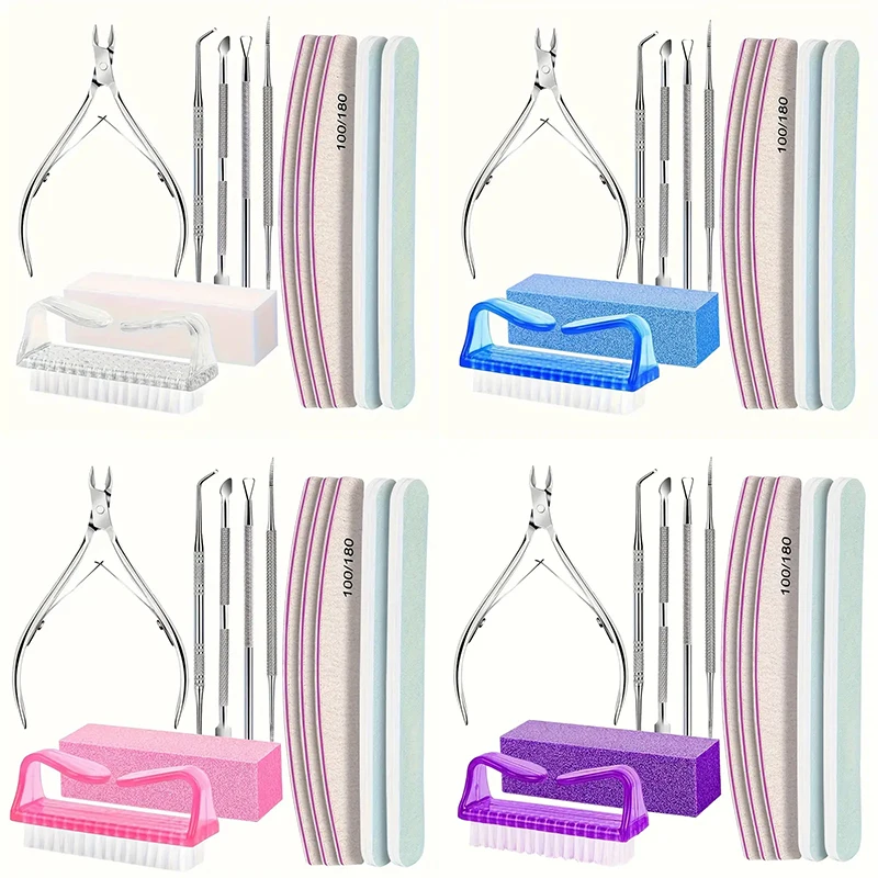 Cutícula Nail Clippers Set, Polimento Buffer File, Escova De Limpeza, Tesoura De Pele Morta, Kits De Cuidados De Manicure, 12 Pcs