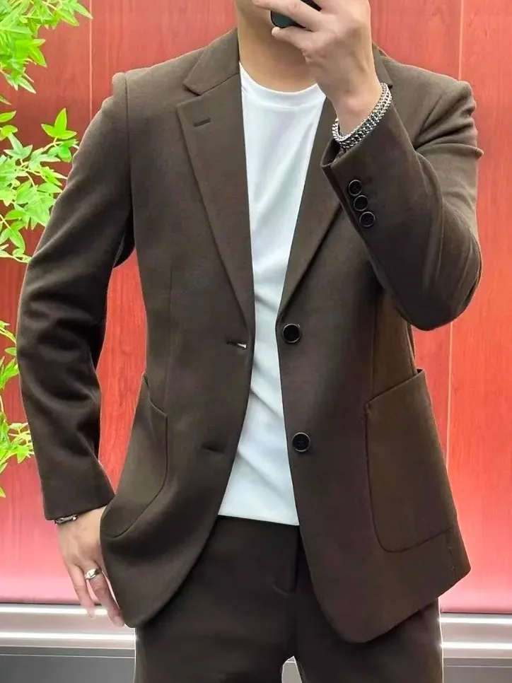 

Spring Autumn Men's New Acetate Wool Casual Suit Busin High Quali Versatile Trendy Faionable Stand Fit Faion Ci