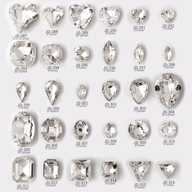 10 pz/borsa Tip Bottom Diamond accessori bianco trasparente Crystal Nail Charms lungo ottagonale quadrato diamante decorazione forniture