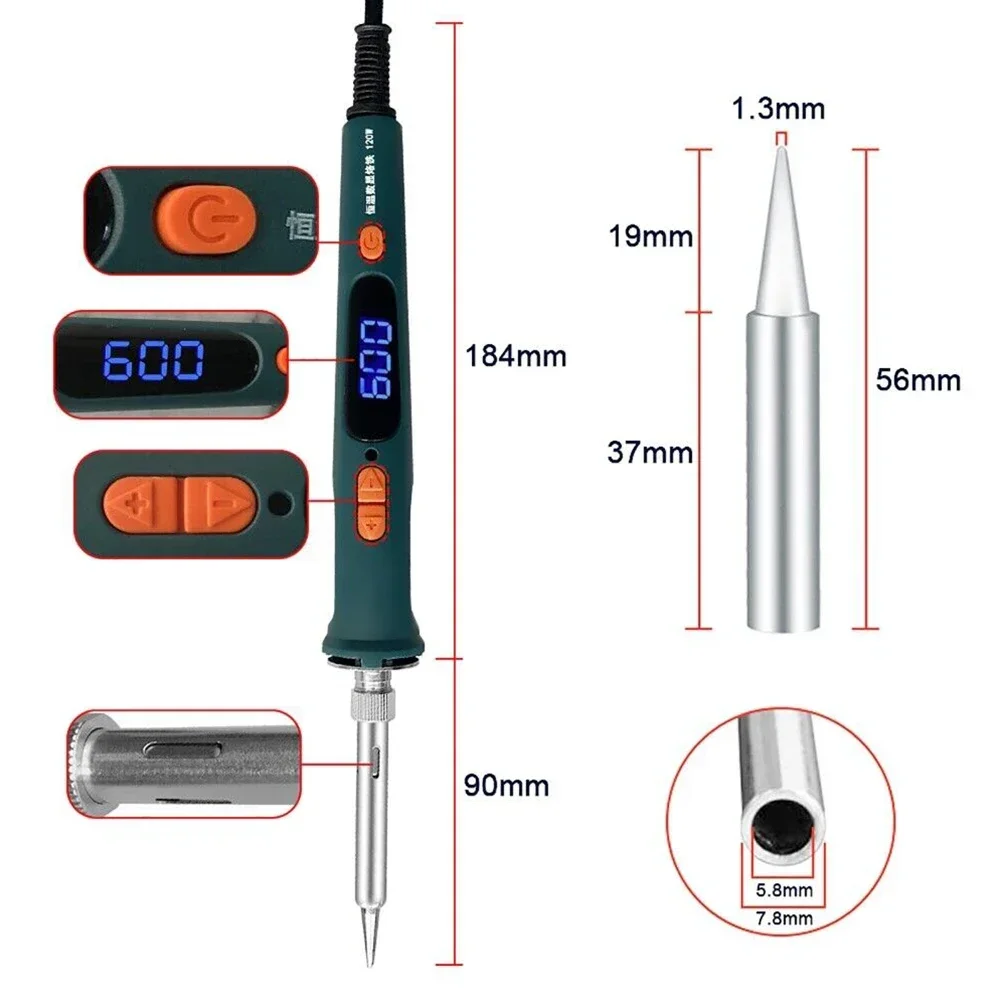 Imagem -06 - Kit de Ferro de Solda Digital 120w Conjunto de Ferramentas de Reparo de Ferro de Solda Elétrico Temperatura de Calibração Dupla 200600c 907s