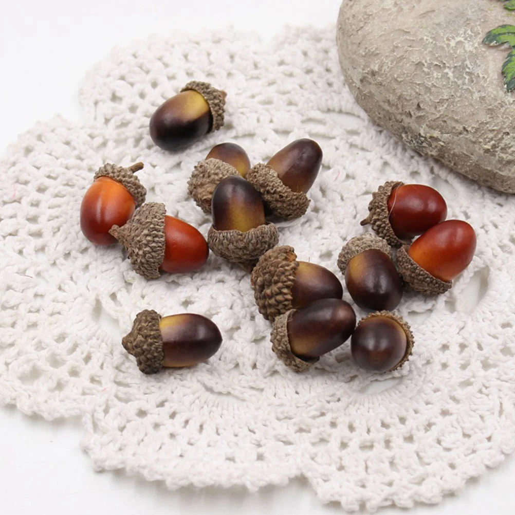 30 Pcs Little Vacation Flower Garland Decorations Foam Artificial Acorns Golden Decorative