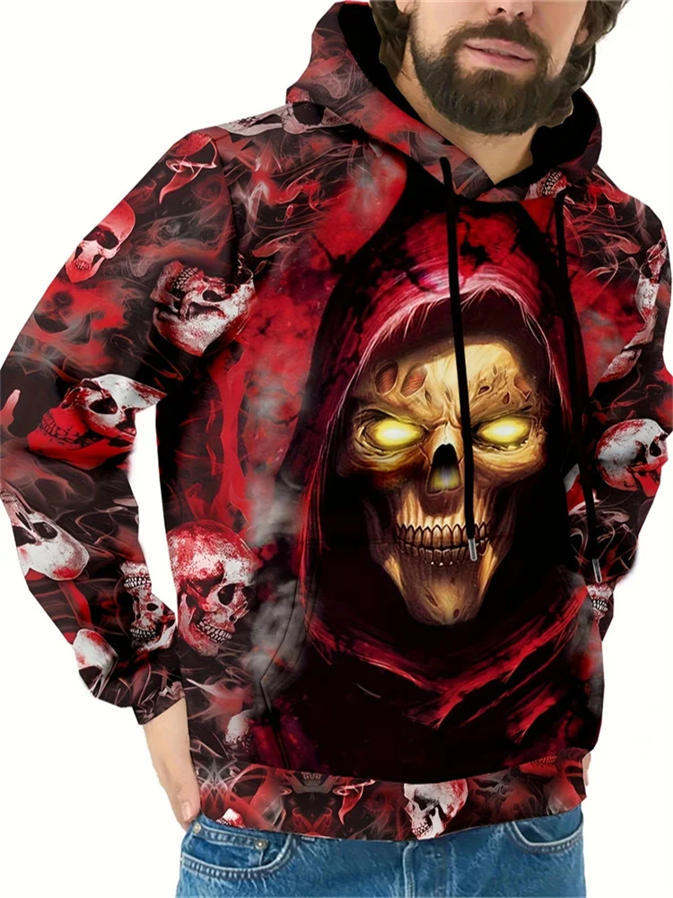 

Terrifying 3D Skull Pattern Men's Hoodies Hip Hop Trend Harajuku Y2k Sweatshirts Autumn Winter Casual Pullover Fashion Loose Top