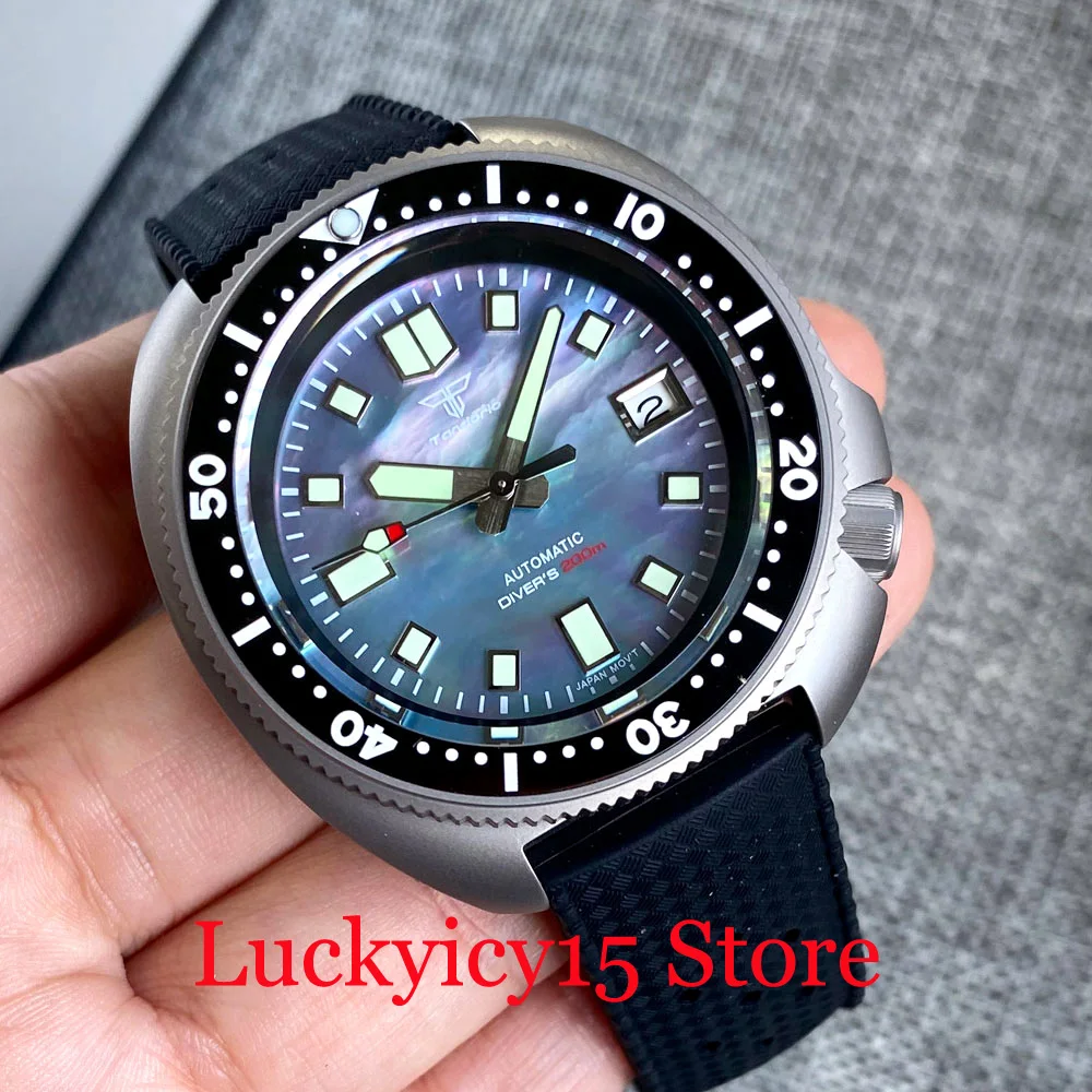 

Tandorio Diver 20ATM Titanium Case Black/White Mother Of Pearl Dial NH35A Movement Men Watch Automatic Watch Sapphire Crystal