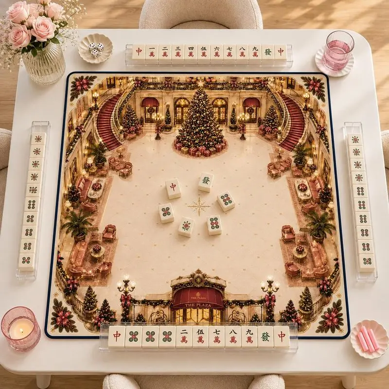 VIKAMA Square Mahjong Table Mat Christmas Luxury Mansion Hall Print Non‑Slip Silent Foldable Game Pad for Xmas Party Home Decor