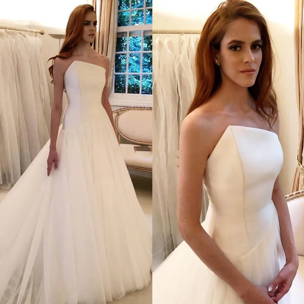 Customized Women Wedding Dresses Sleeveless Strapless Bridal Party Bride Gowns Vestido De Noiva Formal Robe de mariee Cheap