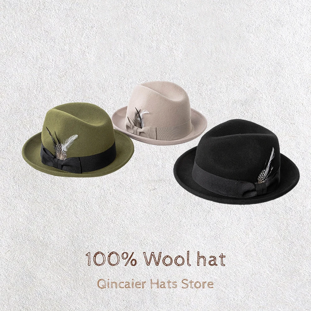 

Europe and the United States new fashion cowboy style tie feather 100% wool jazz hat outdoor sunscreen warm felt cowboy hat
