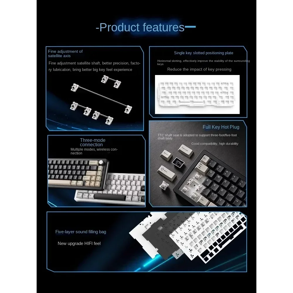 KEYNOVO AL66 Tri-mode Customized Aluminum Lump  Wireless Bluetooth Mechanical Keyboard Gaming 65 Layout Gasket Structure Esports