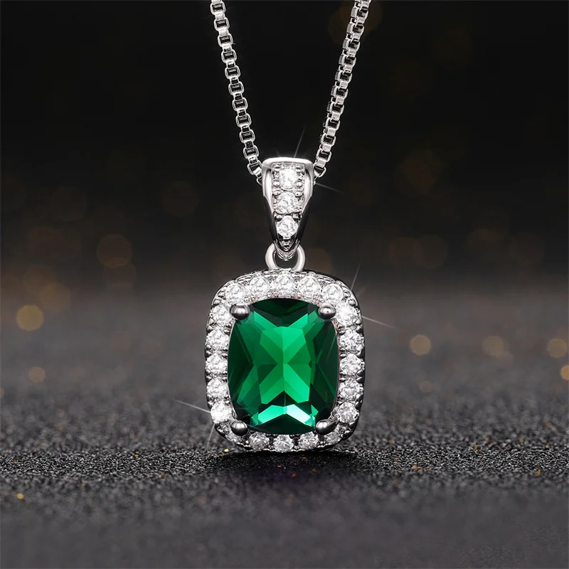 Huitan Geometrische Zirkonia Anhänger Halskette für Frauen Luxus Temperament Weibliche Hochzeit Trend Hals Zubehör Party Schmuck – Detail 7