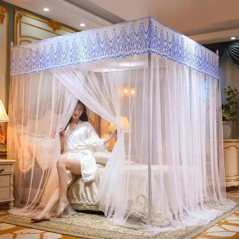 Mosquitera para cama de 180x220cm, 4 esquinas, puertas, mosquitera, accesorios de cama cuadrados, textiles para el hogar de verano