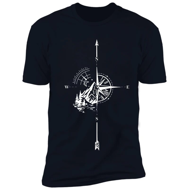 Men's T-shirt Compass Adventure Retro Creative Print Short Sleeved T-shirt Men Women Trendy Brand Versatile Travel Shirt