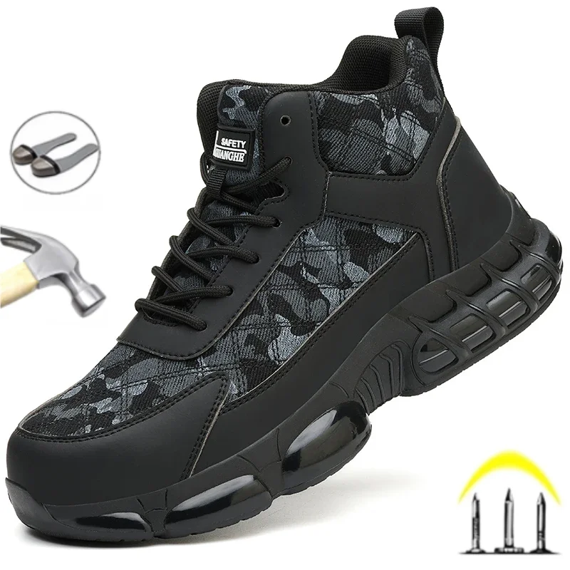 2024 Male Work Boots Indestructible Safety Shoes Men Steel Toe Shoes Puncture-Proof Work Sneakers Male Shoes Adult Work Shoes