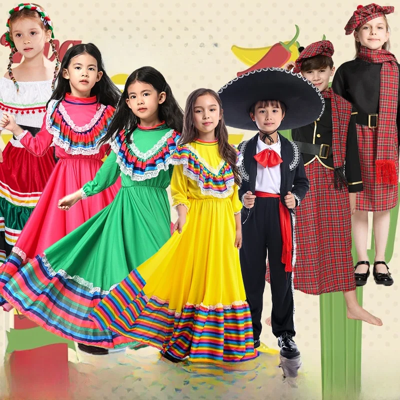 Halloween Ethnisches Kostüm Naher Osten Schottland Bühnenaufführungskleidung Kindertag Sechs-Eins Nationalbühnenoutfits