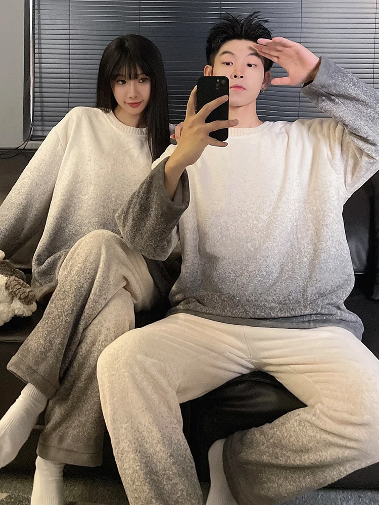 DAIMELU autumn sleepwear winter set couple pajamas women's coral fleece flannel thickened warm men's loungewear suit male nighty