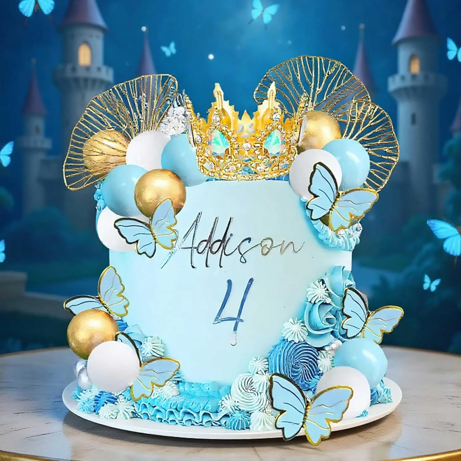 LaVenty Grüne Kugeln Kuchendeckel Prinzessin Kuchendekoration Tiara Krone Geburtstagsdekoration für Geburtstagsparty-Zubehör – Detail 3
