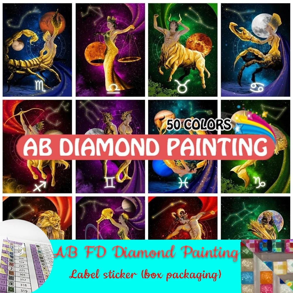 5D AB FD Diamond Painting Twelve Constellations  Drills Mosaic Embroidery Portrait Gift Home Modular Pictures Craft Hobby Decor