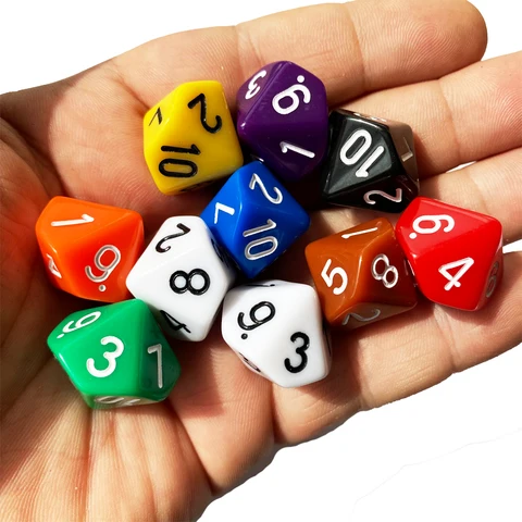 DICE 10шт набор акриловых кубиков D10 1-10