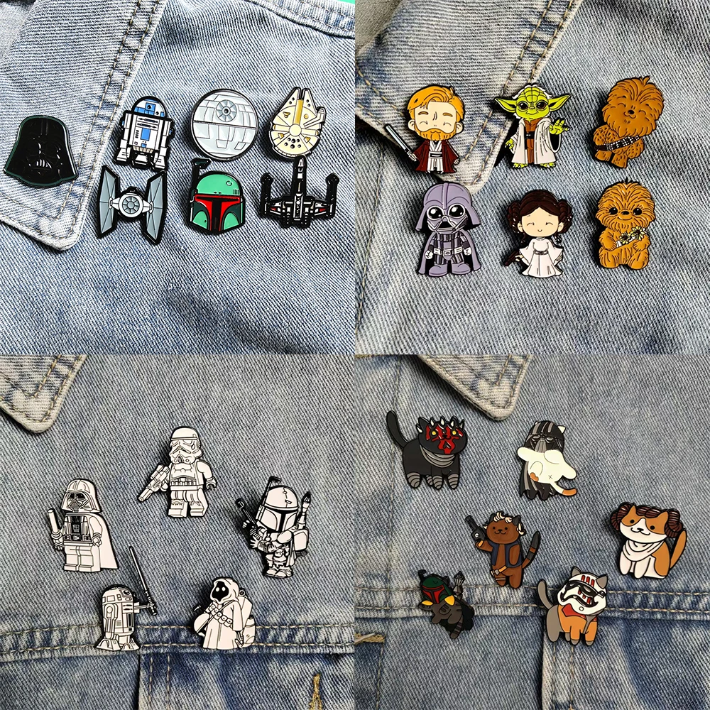 Juego de 4-7 Broches Fantásticos de Star Wars, Broches de Anime para Mochila, Insignias Metálicas de Darth Vader BB-8, Regalos de Joyería